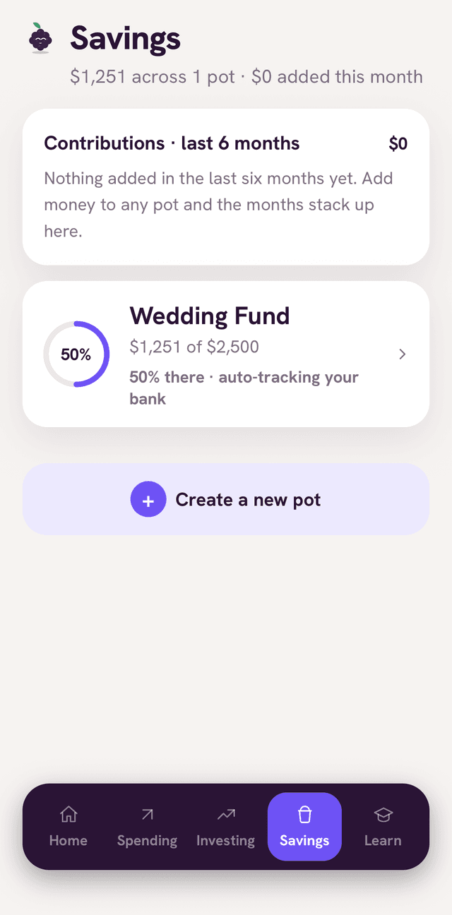 Bramble pots (savings goals) screen
